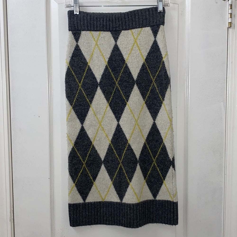 Pringle of Scotland X H&M Gray & Yellow Argyle Knit Midi Skirt